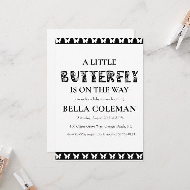 ein kleines Schmetterling Baby Dusche Einladung (Vorderseite/Rückseite Beispiel)