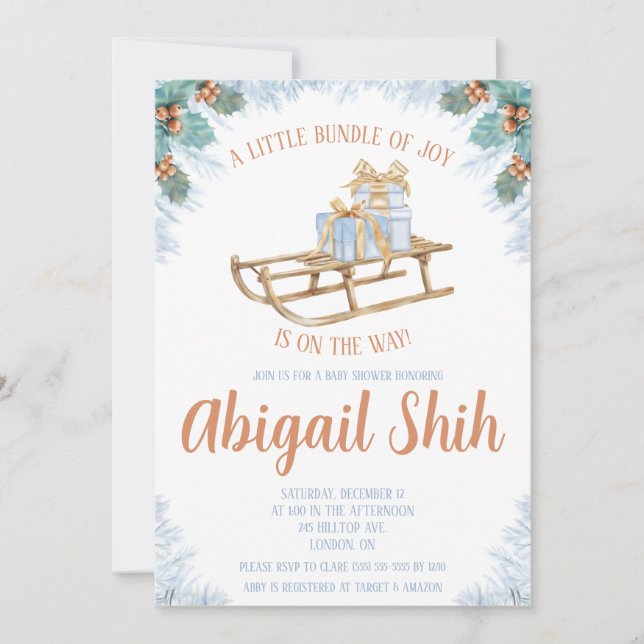 Ein kleines Stück Freude ist auf dem Weg Baby Dusc Einladung (Vorderseite)