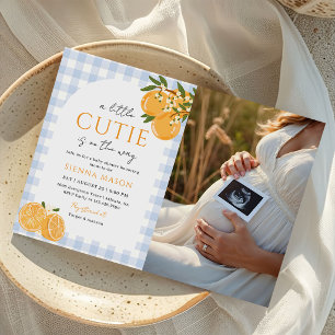 Ein kleines süßes Orangen-Zitrus-Baby-Shower-Foto Einladung