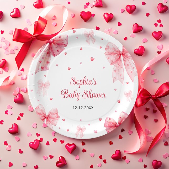 Ein kleines Sweetheart Niedlich Bow Red Pink Baby  Pappteller (Von Creator hochgeladen)