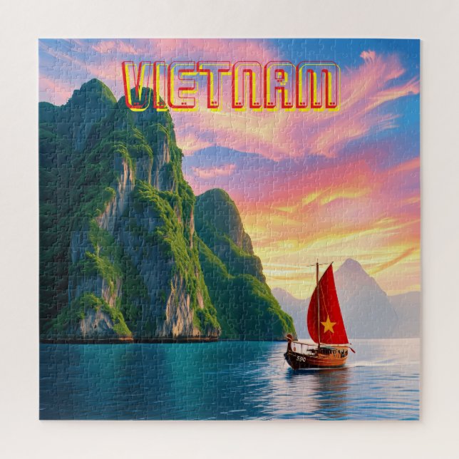 Ein kleines Vietnamesisch in Ha Long Bay Vietnam Puzzle (Vertikal)