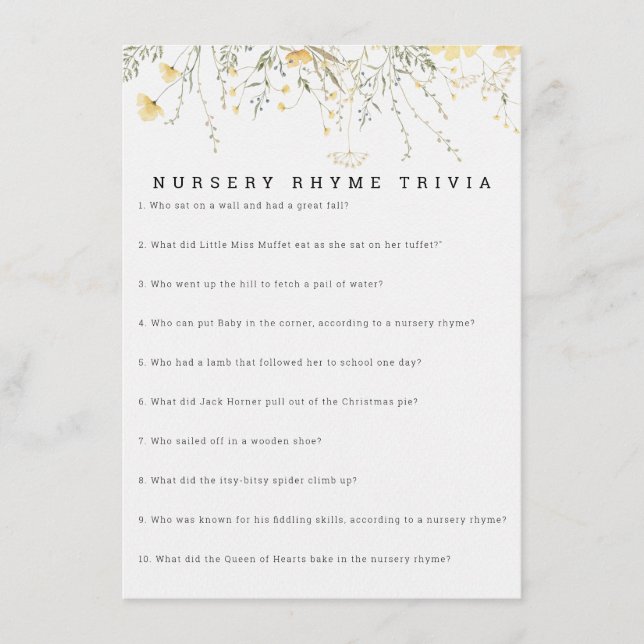 Ein kleines Wildblume Kinderzimmer Rhyme Trivia Sp Begleitkarte (Vorderseite)