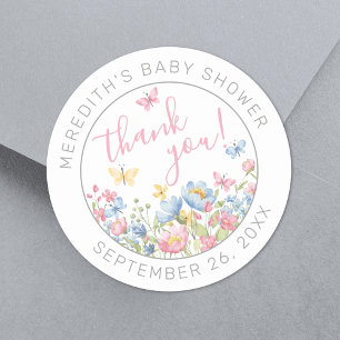Ein kleines Wildblumen-Baby-Begrüßung Danke Runder Aufkleber
