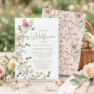 Ein kleines Wildblumenmädchen Rosa Babyparty Einladung