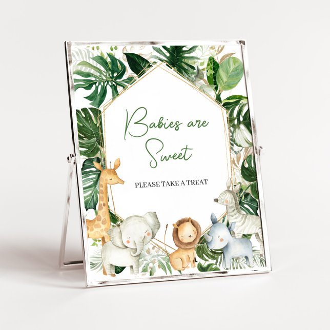 Ein kleines wildes Dusch-Babys sind süße Zeichen Poster (Jungle Safari Animals Baby Shower Babies are Sweet Sign)
