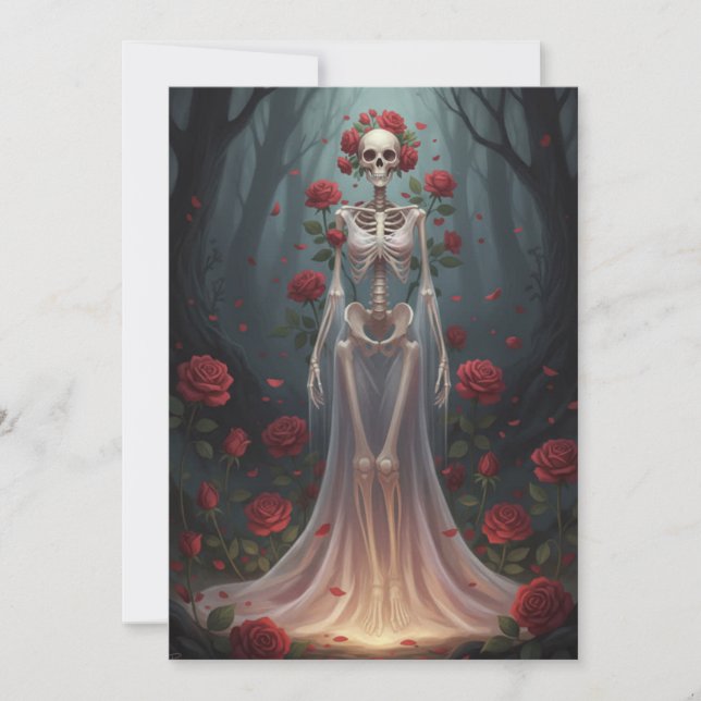 Ein knochiges Mädchen trägt ein Hochzeitskleid in  Einladung (Vorderseite)