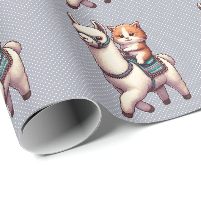 Ein knuddeliger Kitten, der Fluffy Llama, Cat und  Geschenkpapier (Rolleneckpunkt)