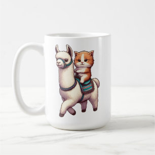Ein knuddeliger Kitten, der Fluffy Llama, Cat und Kaffeetasse