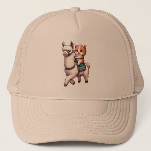 Ein knuddeliger Kitten, der Fluffy Llama, Cat und Truckerkappe