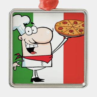 Ein Koch halten Pizza Silbernes Ornament