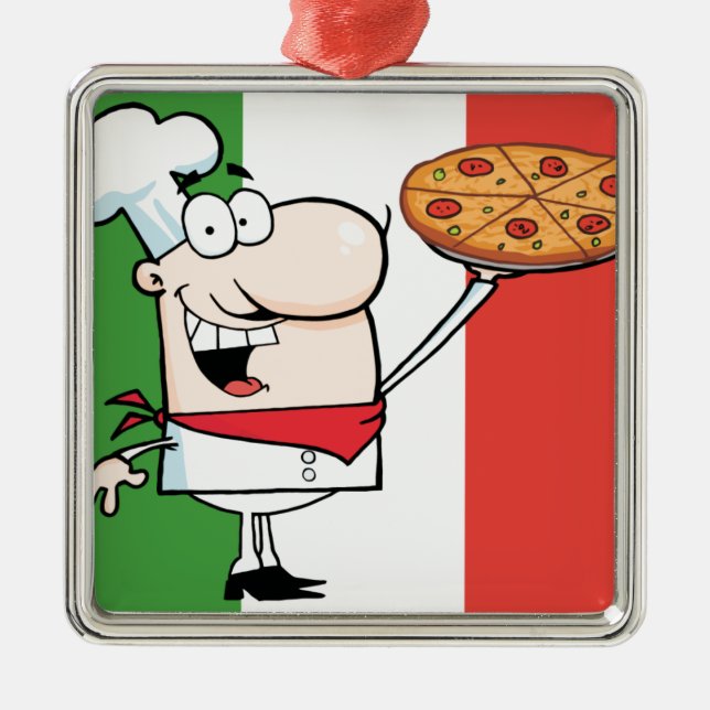 Ein Koch halten Pizza Silbernes Ornament (Vorne)
