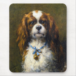 Ein König Charles Spaniel mit einem blauen Band Mousepad