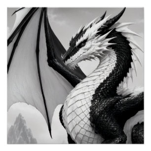 Ein kraftvolles Schwarz-Weiß-Drachendesign mit Poster