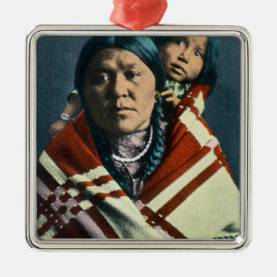 Ein Krähen-Inder Madonna und Kind Silbernes Ornament