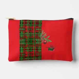 Ein Kranz mit einem Zweig, ein Geschenk auf karier Zubehörtasche