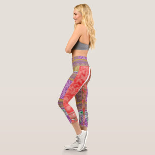 ein Kreuzstich mit lila und gelber Ba Capri Leggings