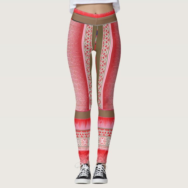 ein Kreuzstich mit rotem Hintergrund Leggings (Vorderseite)