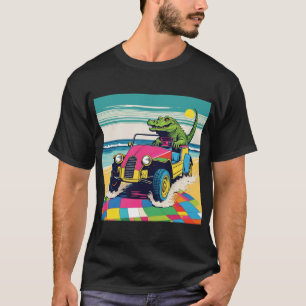 Ein Krokodil, der eine Buggy am Strand fährt T-Shirt