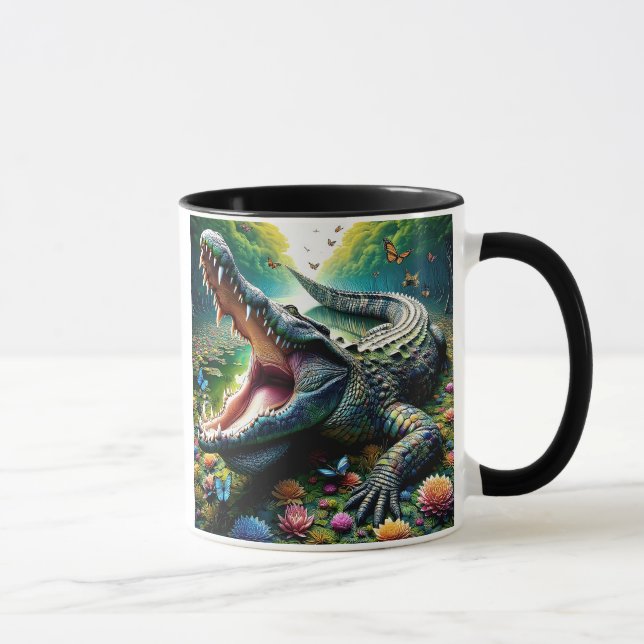 Ein Krokodil ist offen. Tasse (Rechts)