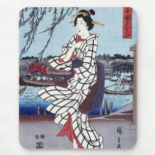 Ein kühler Sommerabend an der Brücke, Utagawa Hiro Mousepad