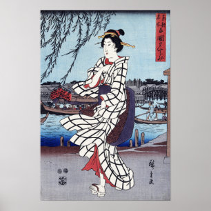 Ein kühler Sommerabend an der Brücke, Utagawa Hiro Poster