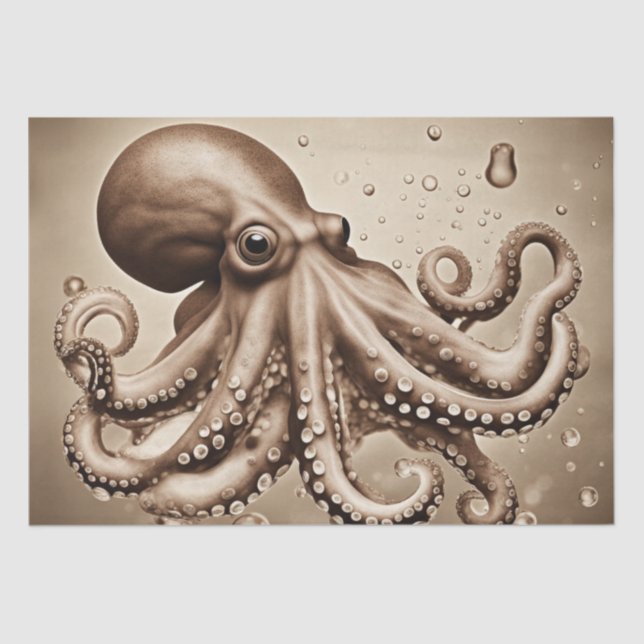 Ein kühner Pop Art Sepia Octopus Decoupage Design Seidenpapier (Vorderseite)