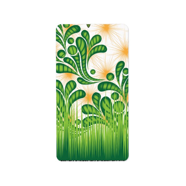 Ein künstlerisches Muster in Grün und Gold, das ei Adressaufkleber (Vorne)