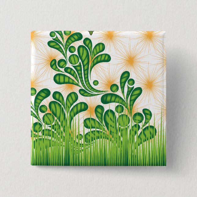 Ein künstlerisches Muster in Grün und Gold, das ei Button (Vorderseite)