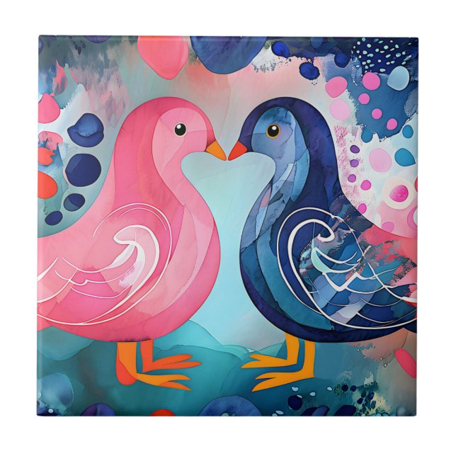 "Ein Kuss in Feathers" Glücklicher Valentinstag Fliese (Vorderseite)