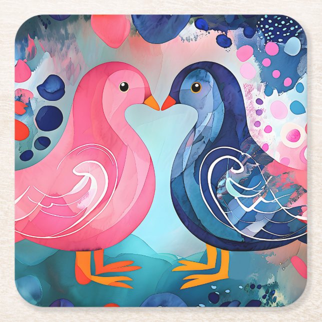 "Ein Kuss in Feathers" Glücklicher Valentinstag Rechteckiger Pappuntersetzer (Vorderseite)