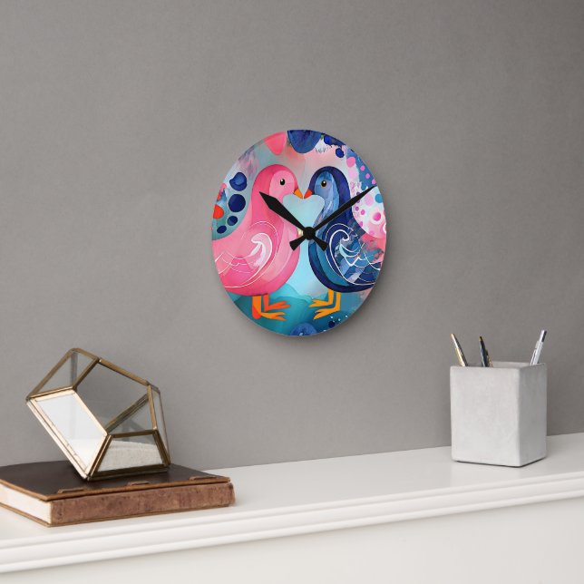 "Ein Kuss in Feathers" Glücklicher Valentinstag Runde Wanduhr (Büro)