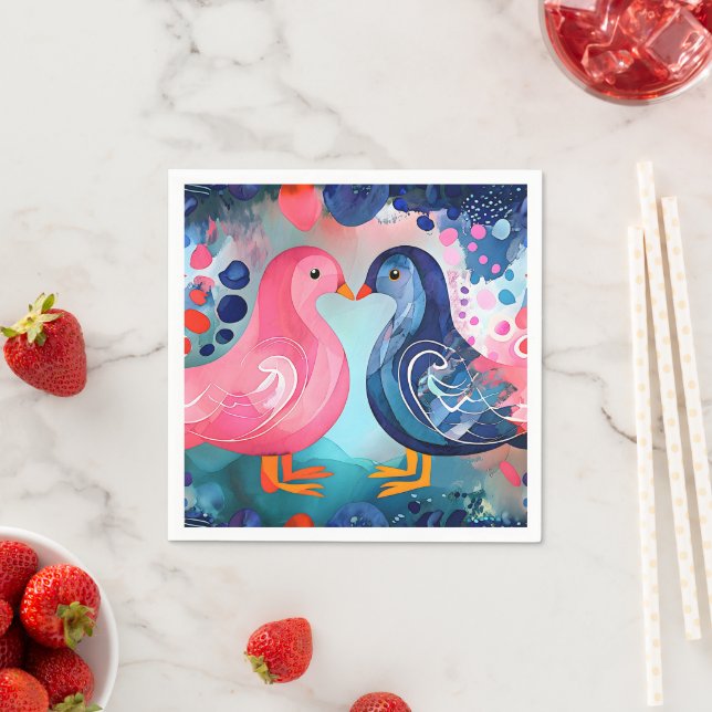 "Ein Kuss in Feathers" Glücklicher Valentinstag Serviette (Beispiel)