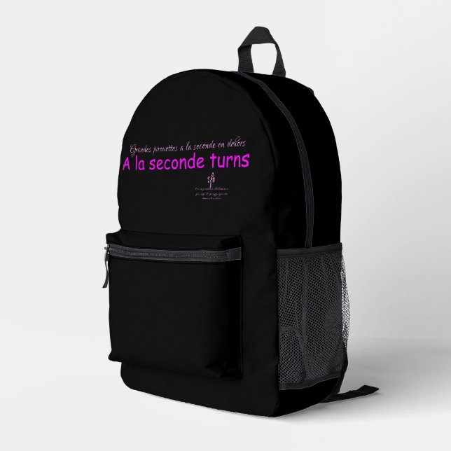 Ein La Seconde wird schwarz und rosa Bedruckter Rucksack (Rückseitige Ecke Rechts)