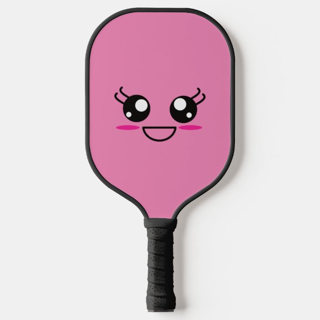 Ein Lächeln in Kawaii auf dem rosa Pickleball Padd Schläger (Vorderseite)