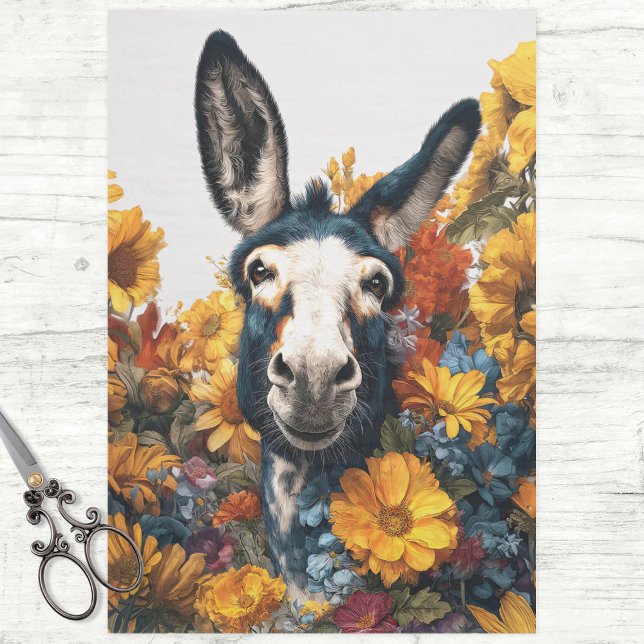 Ein lächelnder Donkey im Wildblume Garden Dekoupag Seidenpapier (Von Creator hochgeladen)