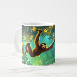 Ein lächelnder junger Affe schwingt durch üppige T Kaffeetasse