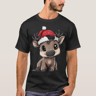 Ein lächelnder Rentier mit einem Weihnachtshut T-Shirt