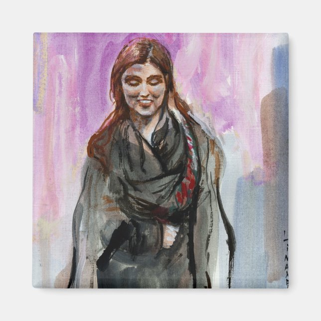 Ein lächelndes Mädchen in Schwarz Magnet (Vorne)