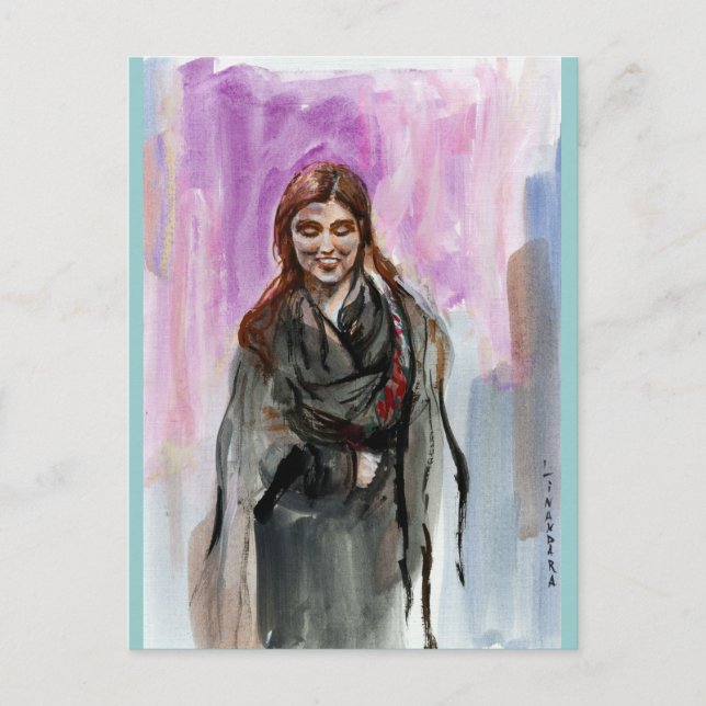 Ein lächelndes Mädchen in Schwarz Postkarte (Vorderseite)