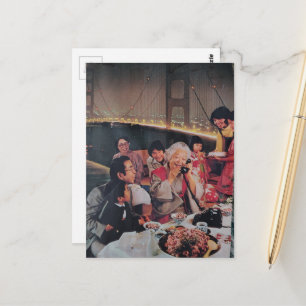 Ein landschaftliches Familinessen an der Brücke Postkarte