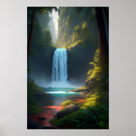 Ein lauter Wasserfall im ruhigen Wald Poster