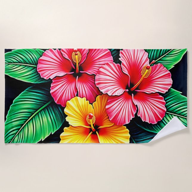 Ein lebendiger tropischer Hibiskus Strandtuch (Vorderseite)