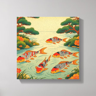 Ein lebendiger Ukiyo-e-Teich Leinwanddruck