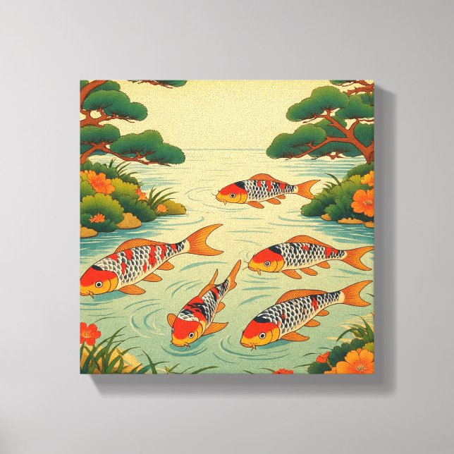 Ein lebendiger Ukiyo-e-Teich Leinwanddruck (Vorderseite)