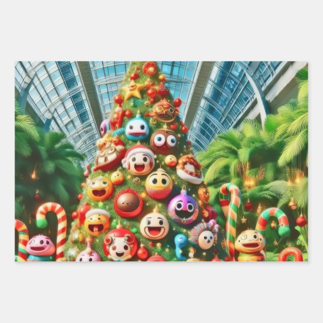 Ein lebendiger und skurriler Christbaum Geschenkpapier Set (Vorderseite)