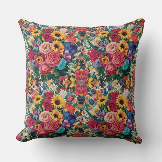 Ein lebendiges Blumendesign Kissen (Vorderseite)