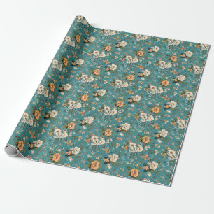 Ein lebendiges Blumenmuster im Aquamarinen Hinterg Geschenkpapier