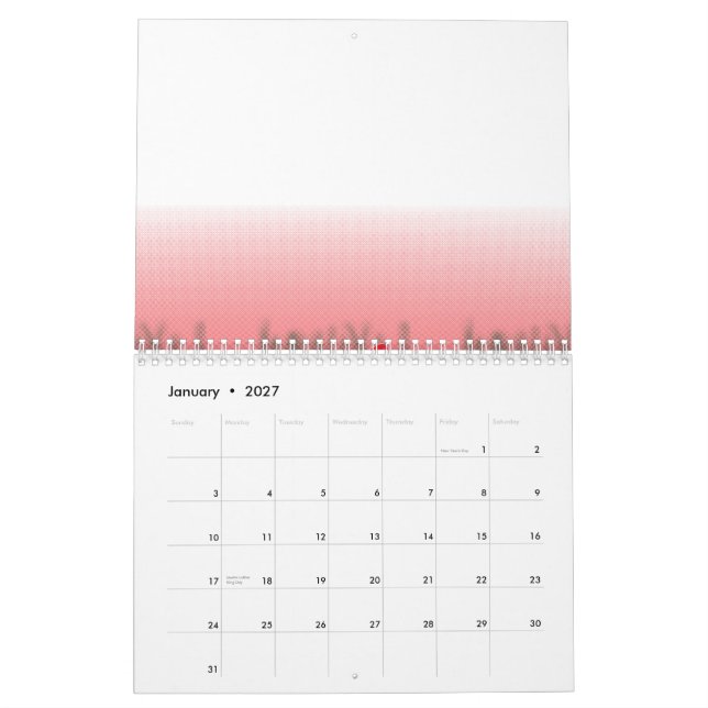 Ein lebendiges Grafikdesign mit einem roten, gemus Kalender (Jan 2027)