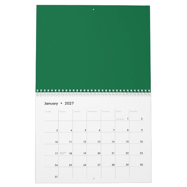 Ein lebendiges grünes Blatt mit verschiedenen Vene Kalender (Jan 2027)