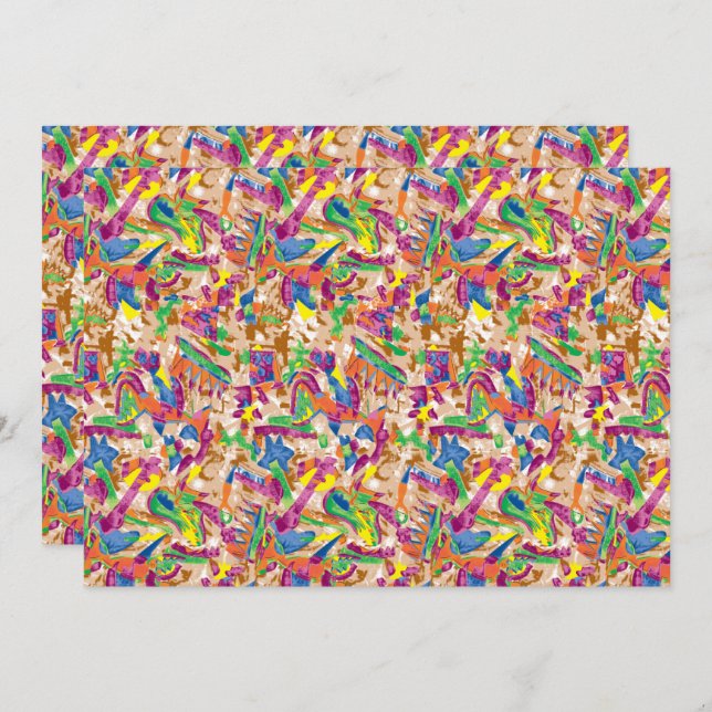 Ein lebendiges modernes Kunstwerk mit rosa und mu Einladung (Vorne/Hinten)